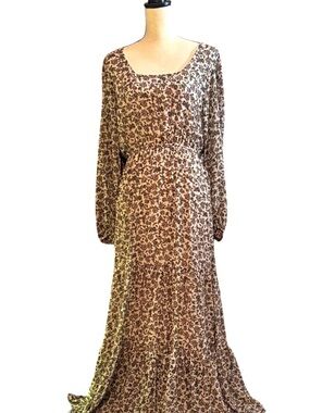 Bagatelle Long Sleeve Taupe and Periwinkle Floral Maxi Dress NWT Sz 12